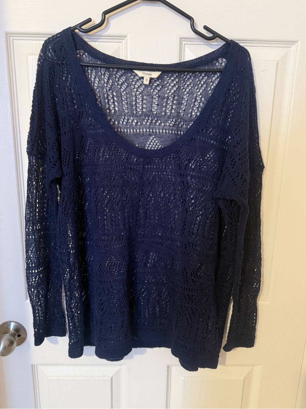 Denver Hayes Vintage Open-Knit Scoop Pullover Sweater in Plus Size XS ( 14-18 )